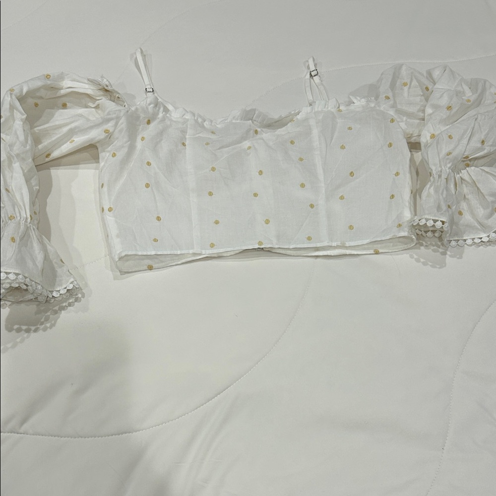 Zara White and Gold Polka Dot Cropped Blouse - Picture 3 of 3